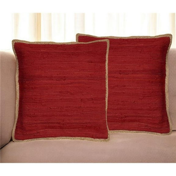 HomeRoots 554566 20 in. Red Cotton & Jute Throw Pillows with Texture - Set of 2