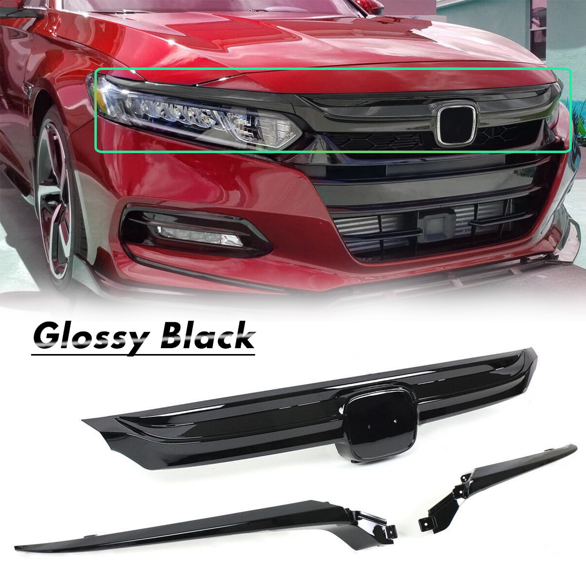FOR 2016-2019 HONDA CIVIC 10TH GEN GLOSS BLK JDM BATTLE STYLE FRONT HOOD GRILLE