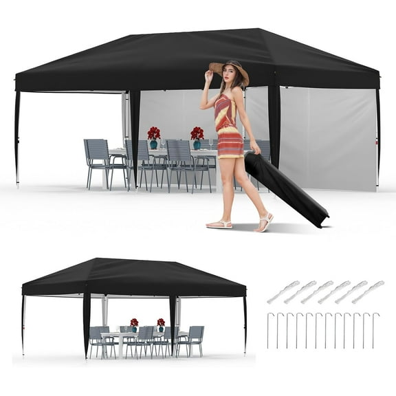 Twister.CK 10x20 Pop Up Canopy Tent Party Tent, Outdoor Event Protable Instant Shelter Canopy Gazebo with Sandbags and Carry Bag, Black