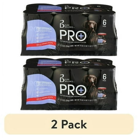 (2 pack) Pure Balance Pro+ Performance Beef & Chicken Recipe Wet Dog Food, 12.5 oz Cans, 6 Pack