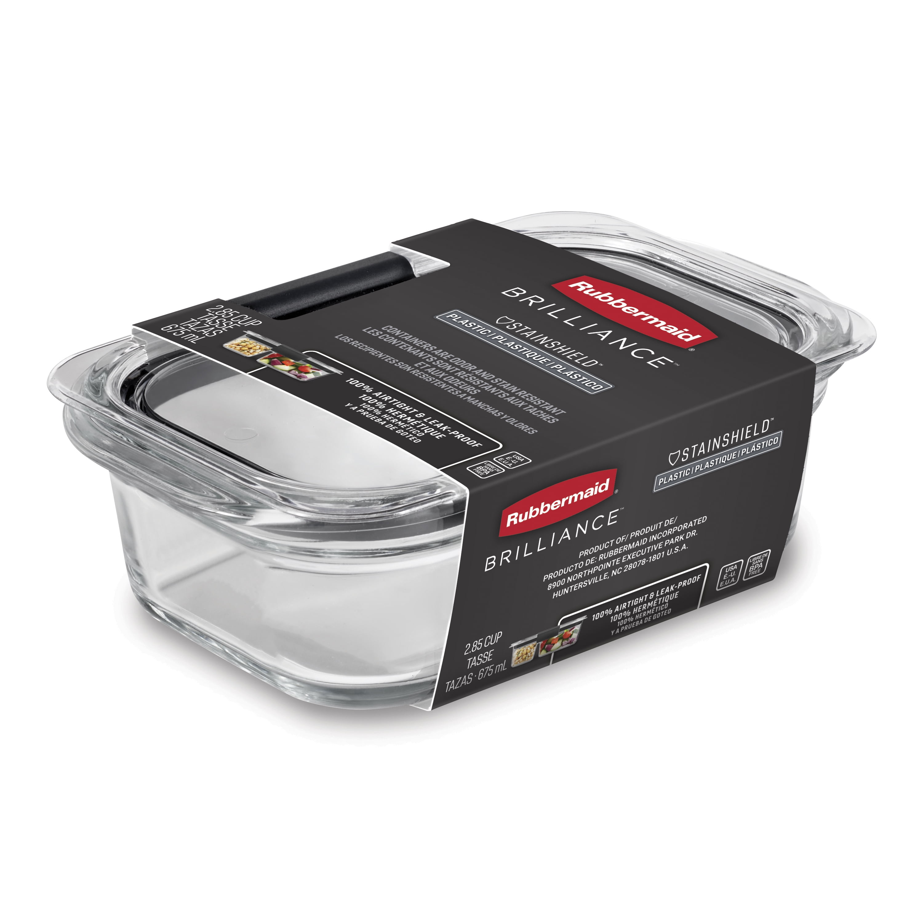 (2 pack) Rubbermaid Brilliance Rectangle Tritan 2.85 Cup Divided Meal Prep Open Stock, Best Used for Leftover Storage and Reheating