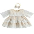 thumbnail image 1 of Robe Fille Dentelle Fleur Demi Manche Col Rond Maille Robe avec Bandeau, 1 of 9