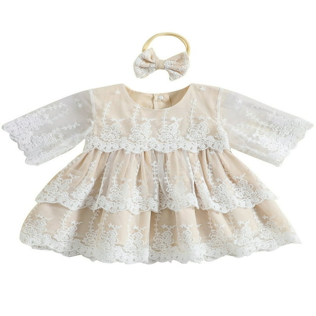 Robe Fille Dentelle Fleur Demi Manche Col Rond Maille Robe avec Bandeau