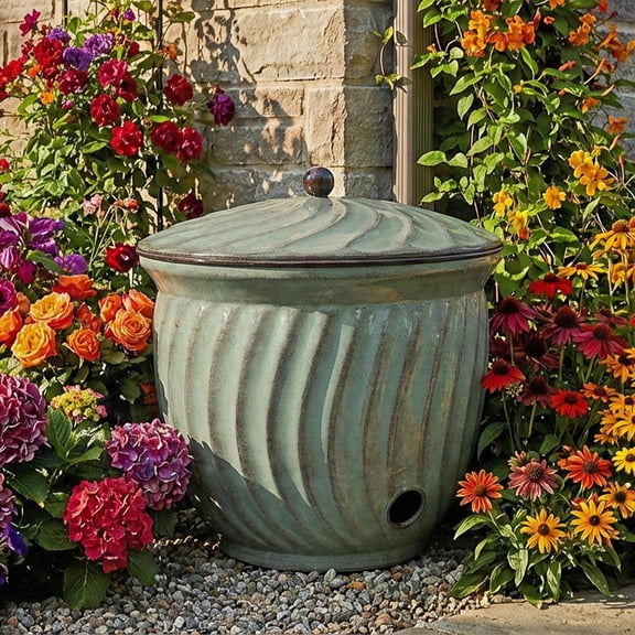 Metal Garden Hose Holder Pot with Lid - -Resistant 145-Foot Capacity - Sage Glaze Finish