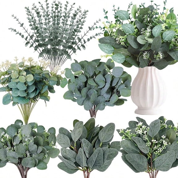 240 Pcs 6 Kinds Mixed Eucalyptus Leaves Stems Bulk Artificial Silver Dollar Eucalyptus Leaves Picks Dried Eucalyptus Bundle Faux Spray For Wedding Vase Bouquet Floral Arrangement Decor 240