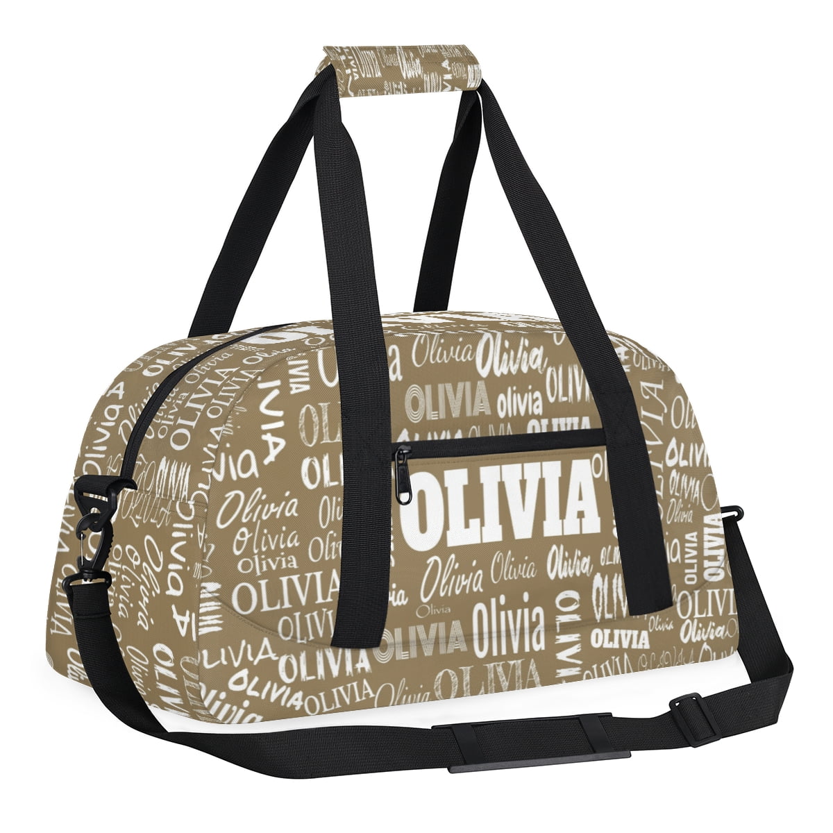 Personalized Gym Bag for Girls Custom Dance Bag Overnight Swimming Sports Bag Light Khaki