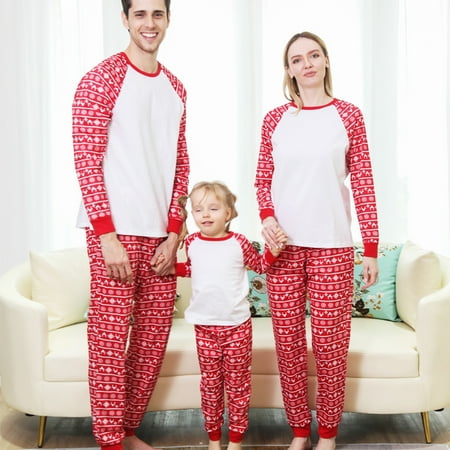 

Family Christmas Pjs Matching Sets 2Piece Long Sleeve Reindeer Printed Round Neck PJ Shirt with Tight Ankle Long Pajamas Bottoms Jammies for Adults Kids Baby Overalls Holiday Xmas Sleepwear Set Baby