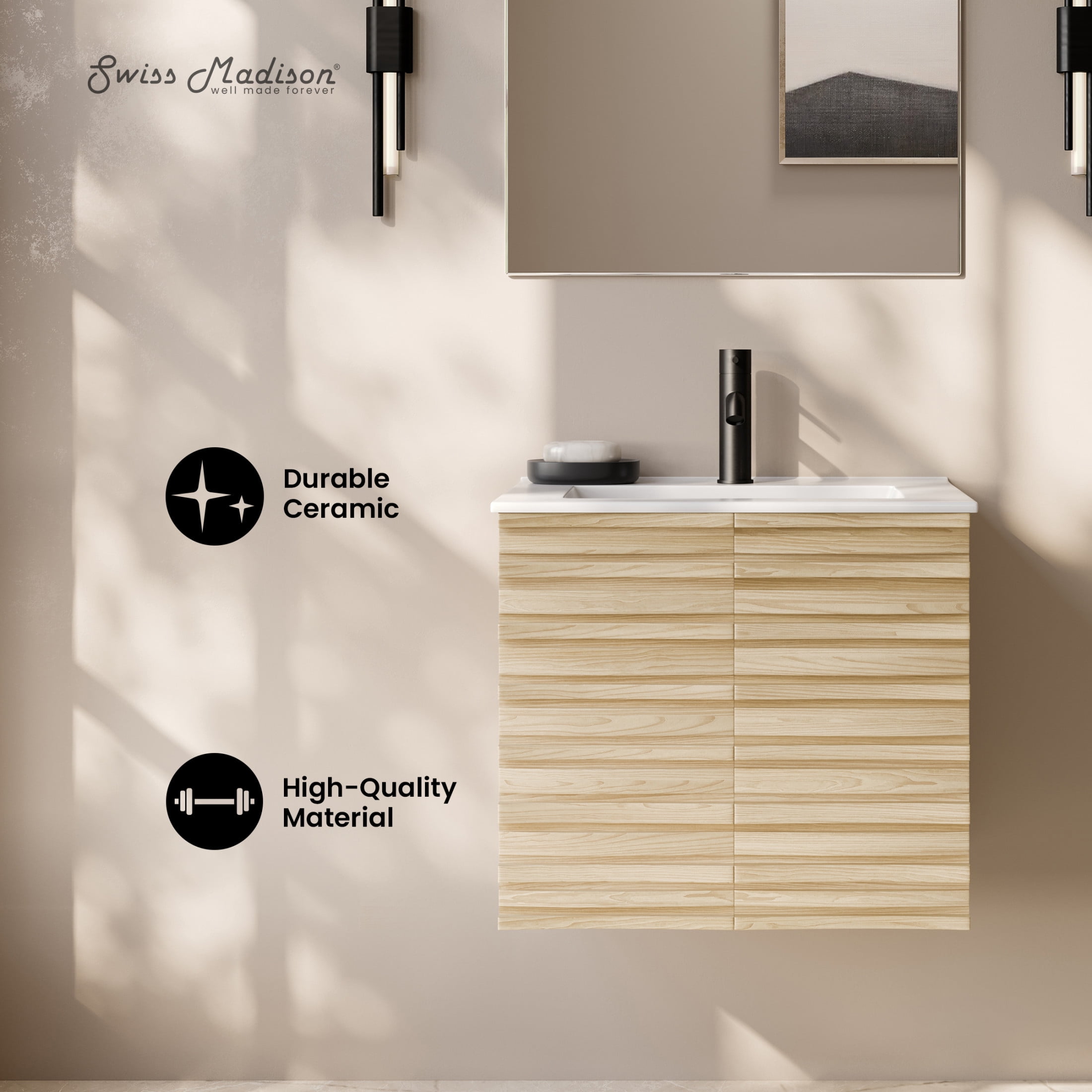 Cascade 24" Wall-Mounted Bathroom Vanity in Natural Oak with Sink Top