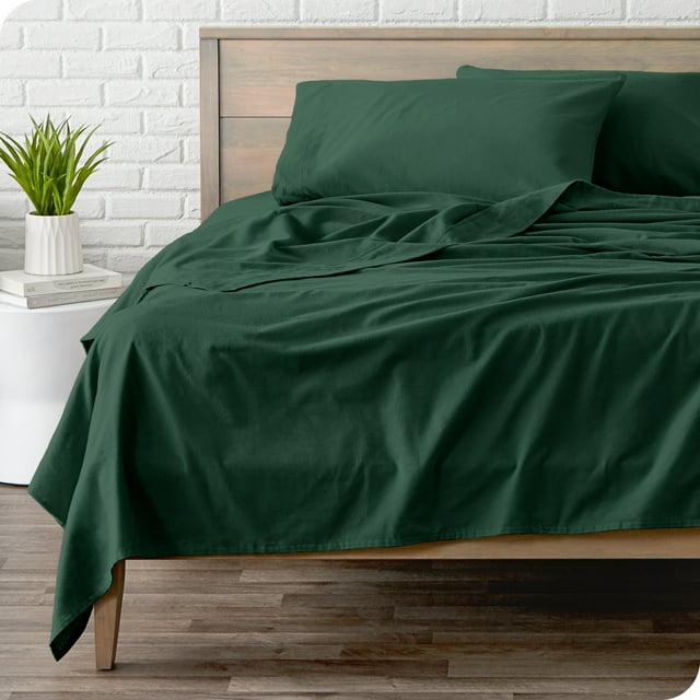 Bare Home Ensemble de Draps en Flanelle - 100 % Coton - Poche Profonde - Très Grand Simple TG, Vert Forêt, 3 Pcs
