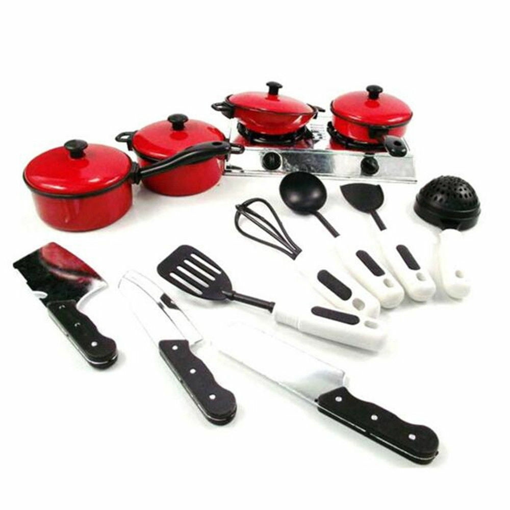  N /C 13 Pieces Mini Breakfast Stove Top Kitchen Appliances  Playset,Cooking Pots Pans Food Dishes Pretend Play House Toys for Toddlers  and Kids (Red, One Size) : Toys & Games
