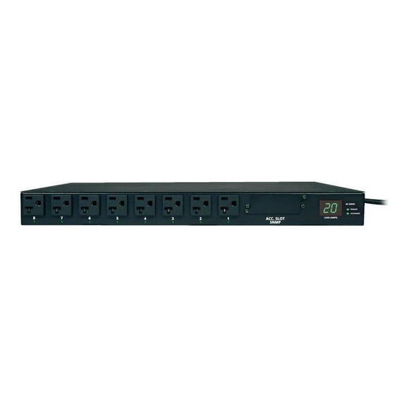 Eaton Tripp Lite Series PDU Metered ATS 120V 20A 5-15/20R 16 Outlet L5-20P Horizontal 1U - Horizontal rackmount - power distribution unit (rack-mountable) - 20 A - AC 120 V - 1.9 kW - 2400 VA - input: NEMA L5-20 - output connectors: 16 (NEMA 5-15/20) - 1U - black