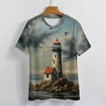 thumbnail image 3 of Lighthouse Sunrise Coast Scenery Pale Blue Tan Women's Short Sleeve Tops Casual Blouses T Shirt, 3 of 6