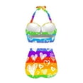 thumbnail image 4 of Suhoaziia Women Bikini Sexy Sporty Tie Closure Halter Ruched Bikini Underwear Size XL,Rainbow Stripe Love Lightweight Halter Tie Back Sexy Tops with Cups Beachwear, 4 of 6