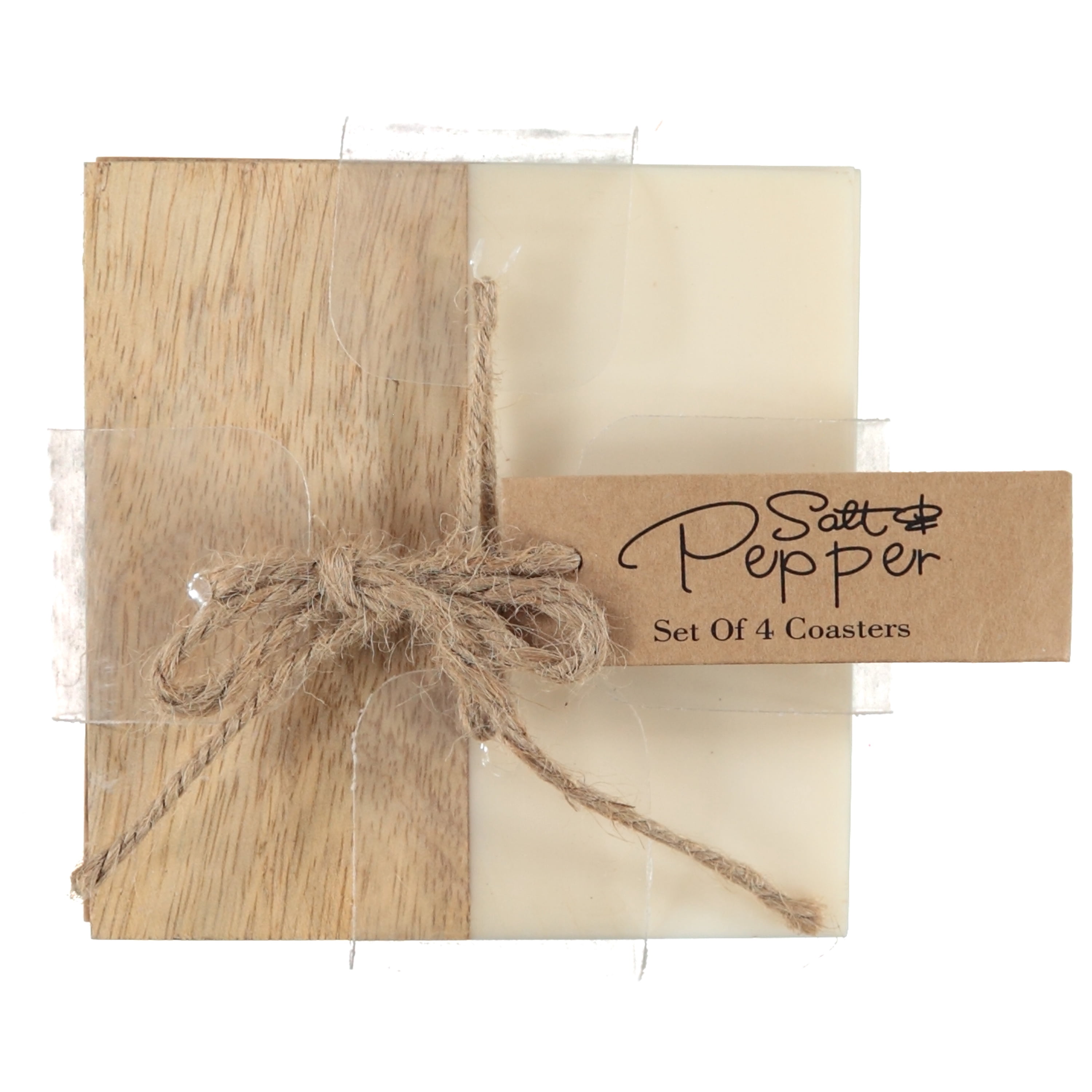 Dainty Home 4-Piece Square Wood and Ivory Resin Coaster Set – 4" Modern Decorative Drink Coasters