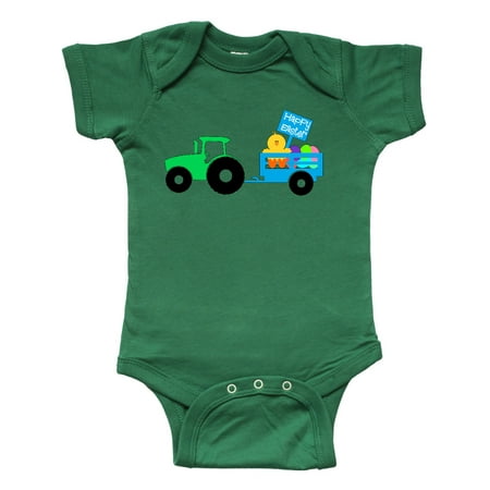 

Inktastic Happy Easter Cute Chick and Green Tractor Gift Baby Boy or Baby Girl Bodysuit