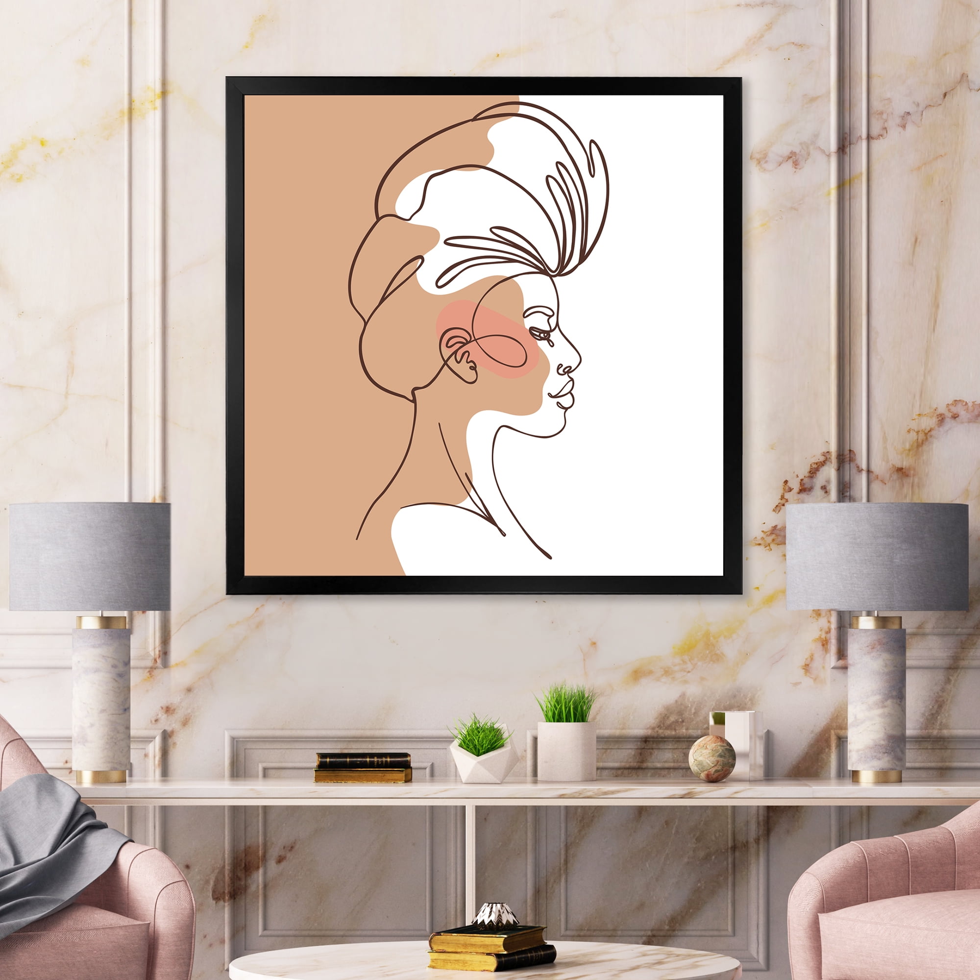 Designart 'One Line Portrait of Afro American Woman II' Modern Framed Art Print