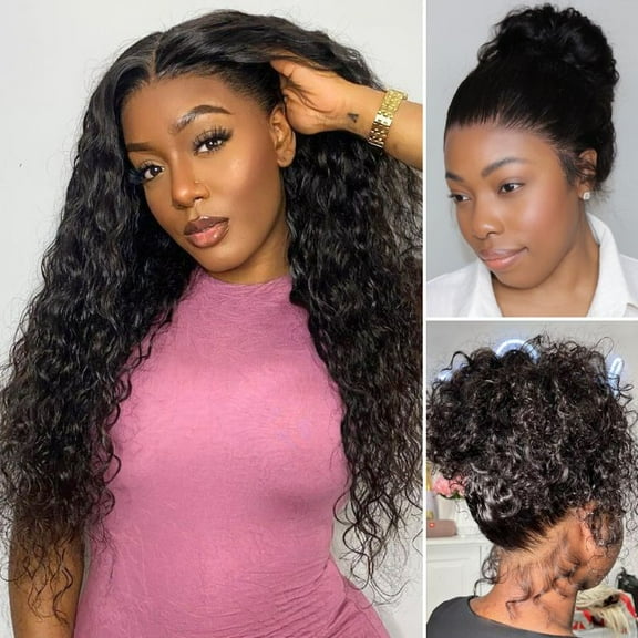 LUVME 14" Water Wave 360 Lace Flexi-Fit Invisi Drawstring Cap Long Wig 100% Human Hair Pre-bleached & Pre-plucked & Pre-Cut Lace
