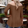 thumbnail image 6 of DDAPJ pyju Plus Size Off Shoulder Tops for Women Eyelet 3/4 Sleeve Solid Color Blouses Summer Trendy Curved Hem Tunic Top Coffee XXXXL, 6 of 7