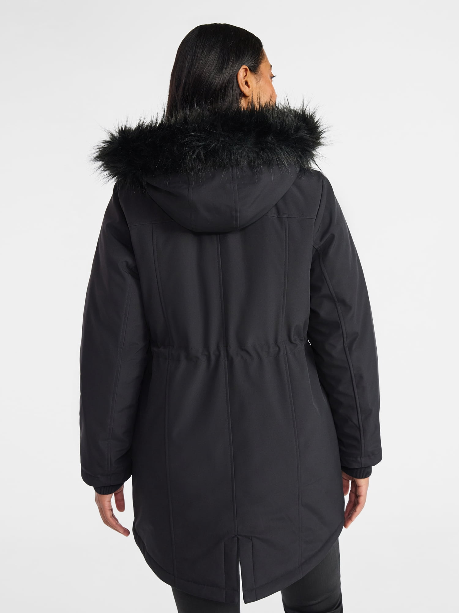Time and Tru Women's and Women's Plus Hooded Anorak Jacket with Faux Fur Trim, Heavyweight, Sizes XS-2X