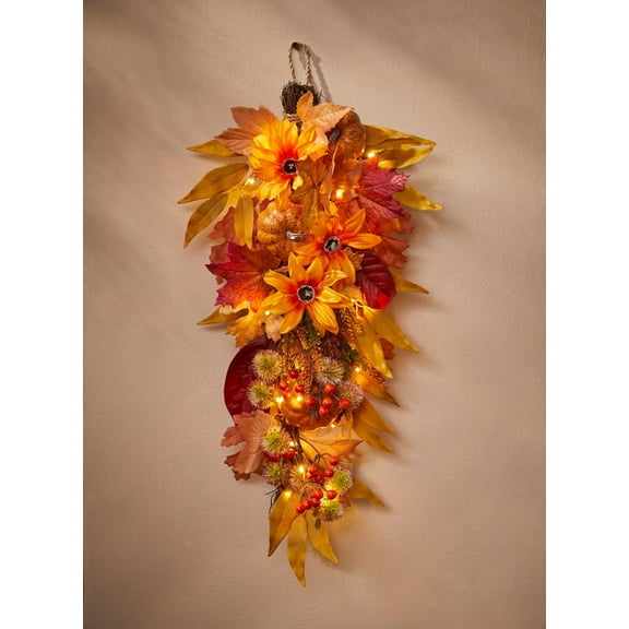 BrylaneHome Pre-Lit Harvest Daisy Swag