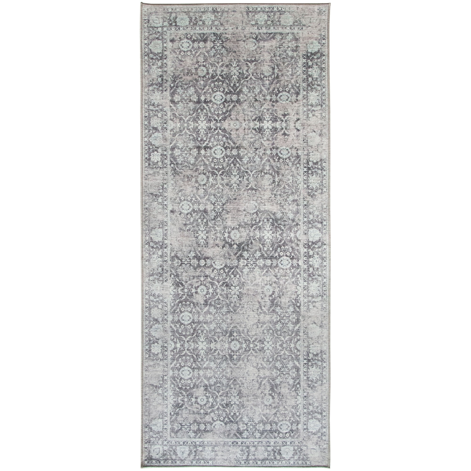 ReaLife Rugs Machine Washable Printed Vintage Distressed Trellis Gray
