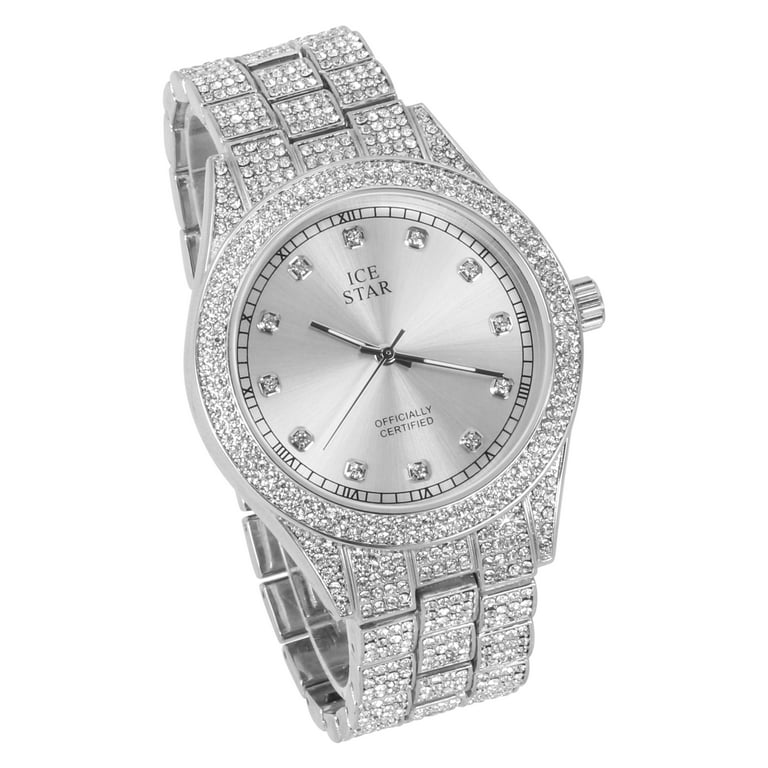 Ice Star Men's Luxury 43mm Iced Diamond Watch - Simulated Diamonds,  Adjustable Band, Quartz Movement - Silver Tone Finish