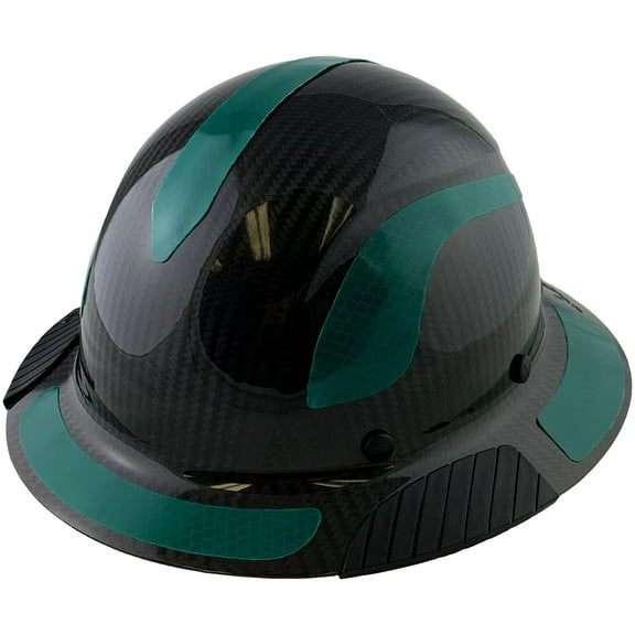 Lift Safety Helmet -  Actual Carbon Fiber Full Brim Hard Hat - Glossy Black with Green Reflective Decals with Hard Hat Tote Bag