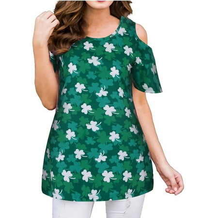 

SBYOJLPB Women s waist Women‘s Summer T-Shirts Short Sleeve Tunic Strappy Cold Shoulder Tops Green 14(XL)