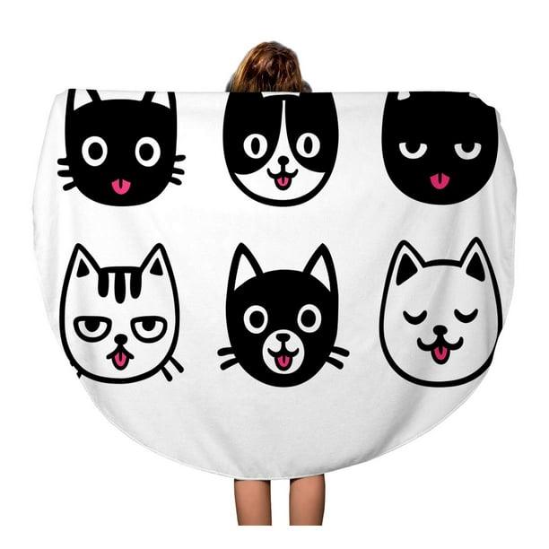 KDAGR 60 inch Round Beach Towel Blanket Black Cute Cartoon ...