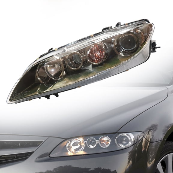 For 2006 2007 2008 Mazda 6 Halogen Headlights Assembly, Left Driver Side Front Headlamp Black Housing Clear Lens Headlight