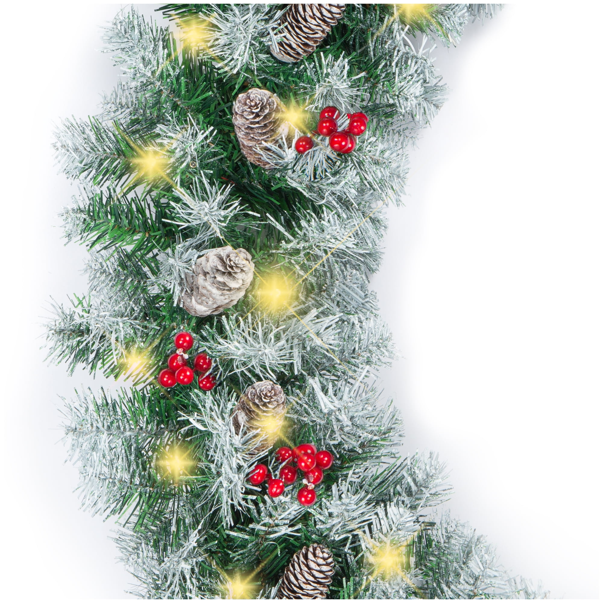 9FT Pre Lit Christmas Garland Reusable Artificial Christmas Garland Pre Decorated Christmas Garland with LED Lights and Pine for Xmas Tree Fireplaces Stairs Doors Indoor Outdoor Christmas Decor