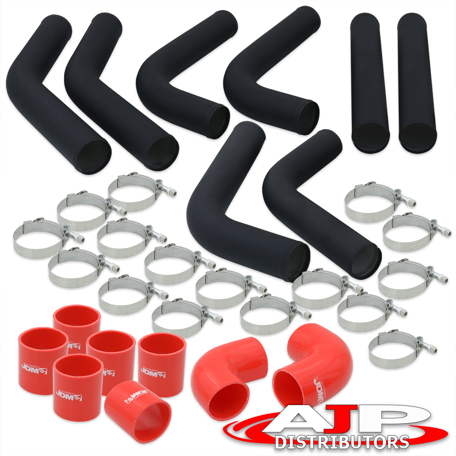 8Pcs Universal Aluminum Intercooler Piping U-Pipe Black Kit with T-Bolt Clamps and Black Coupler 8Pcs 2.5 Inch