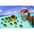 thumbnail image 2 of Over/under woman snorkeler face to face with Butterflyfish school Poster Print (38 x 24), 2 of 4