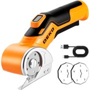 Open Box Cordless Electric Scissors Cardboard Cutter DEKOPRO 4V 2000mAh Electric Box Cutter, Rechargeable Power Rotary Cutting Tool with Safety Lock, 389g Carpet Scissors with 2 Blade, Type-c