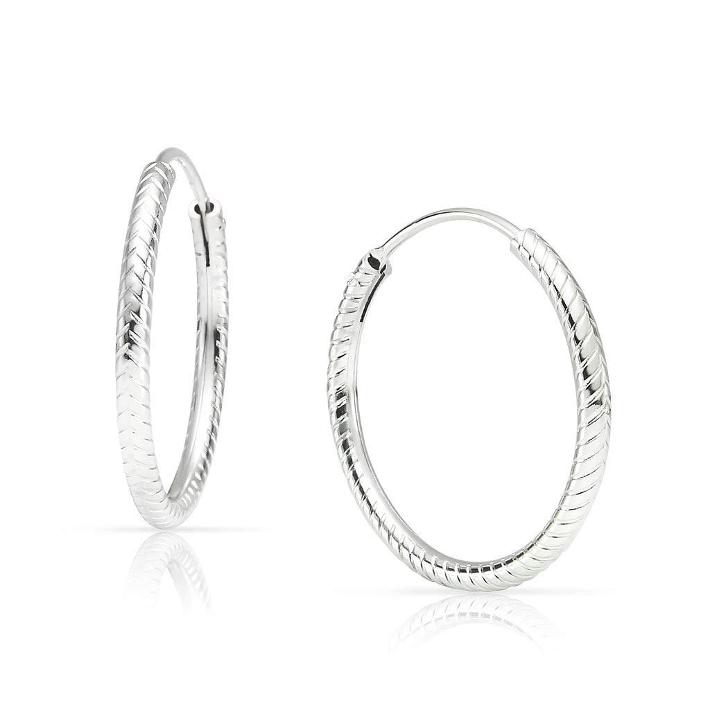 Details about   925 sterling silver diamond cut hoop earrings 1.5” Inches 