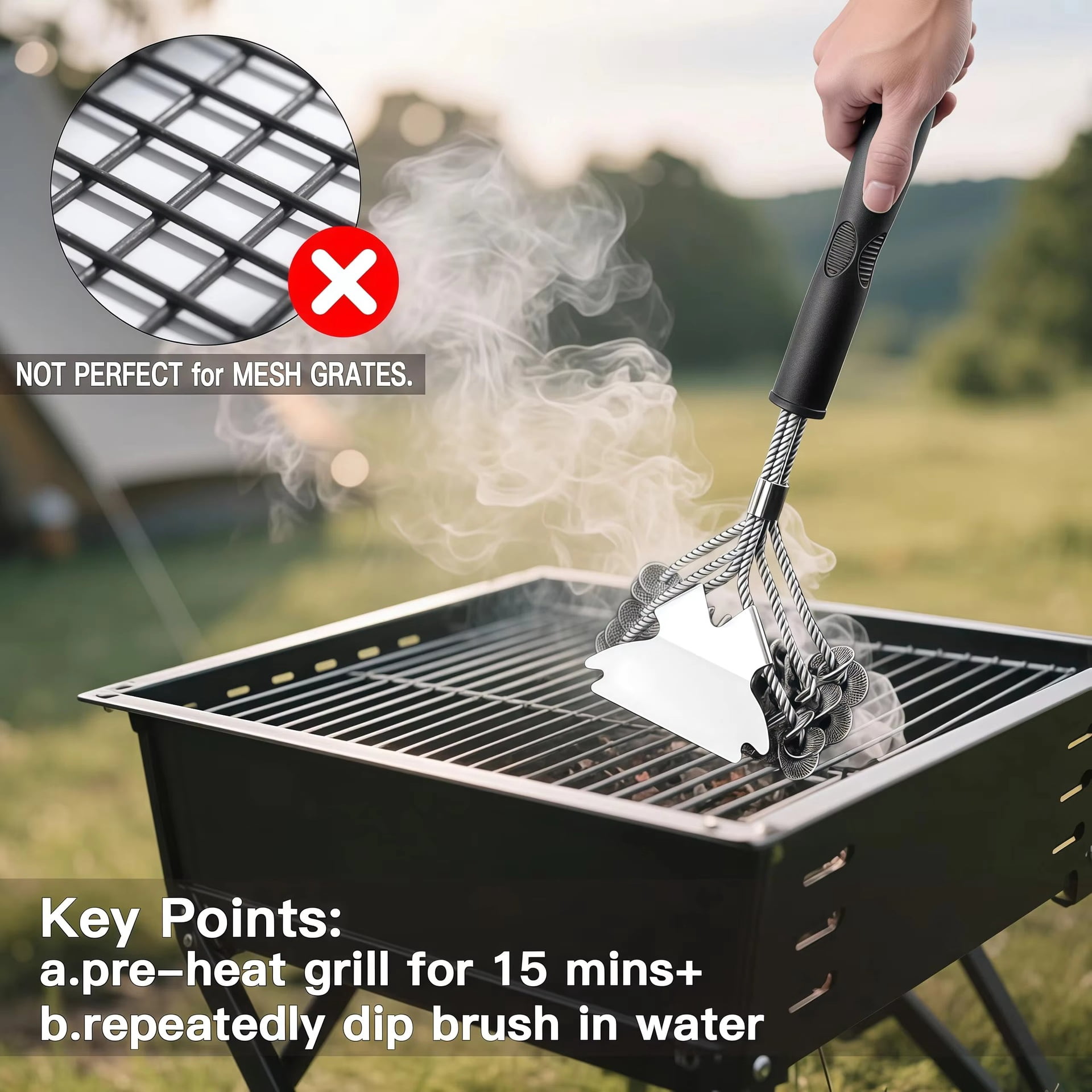 Grill Brush and Scraper Bristle Free – Safe BBQ Brush for Grill –Stainless Grill Grate Cleaner - Safe Grill Accessories for Porcelain/Charcoal Grill – Gifts for Grill Wizard