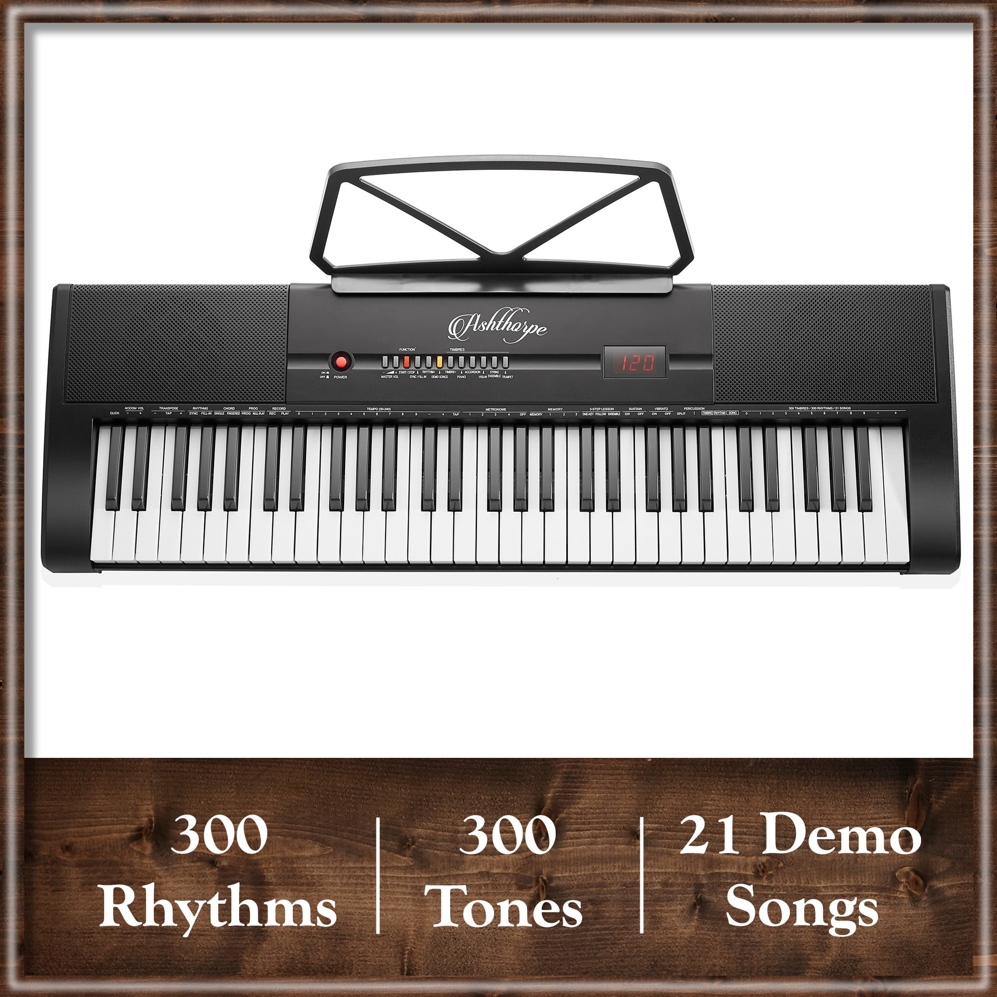 Ashthorpe 61-Key Digital Electronic Keyboard Piano, Portable Beginner Kit with Stand and Stool
