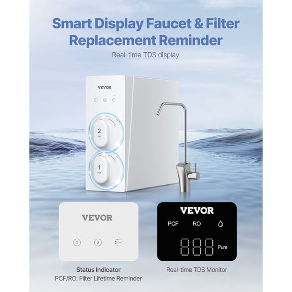 Under Sink Reverse Osmosis System 600 GPD, 8-Stage Tankless Water Filter, Removes Contaminants Effectively