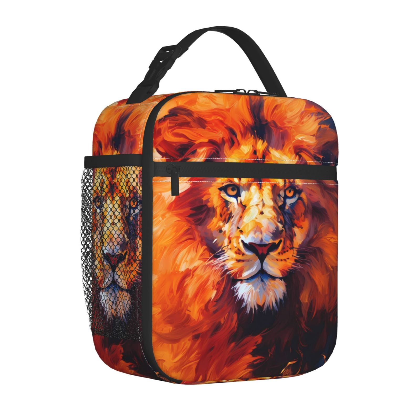 Lunch Bag For Women Men Insulated Portable Lunch Box Bento Box Office Picnic Travel Cooler Bag Lion Fire