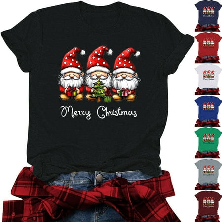 Kapxumo Summer Savings Christmas Women's Festive Printed Short Sleeved T-shirt Top, Holiday-Inspired Apparel for Women, Festive Season Wear Clearance Sales Today Deals Prime
