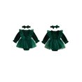thumbnail image 2 of Cjfdfy Newborn Baby Girl Christmas Fall Outfit Velvet Long Sleeve Ruffle Sheer Tulle Romper Dress And Bow Headband Infant Cute My First Christmas Fall Winter Outfit 0-18M, 2 of 9