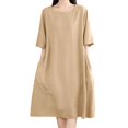 thumbnail image 2 of Edvintorg Plus Size Womens Dresses Fashion Solid Color Round Neck Short Sleeve Cotton And Linen Dress Women Beach Fashion Casual Loose Summer Dress, 2 of 7