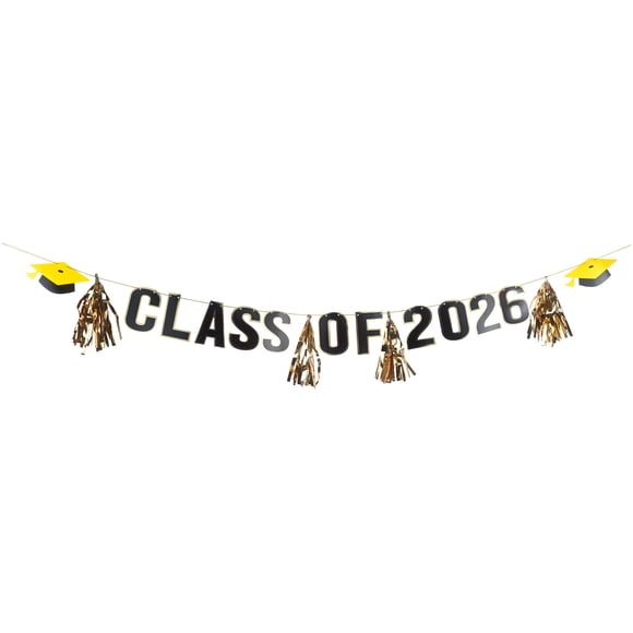 Graduation 1 Count Black, Yellow, Gold 2026 Paper Tassel Banner , 2.74 Meter, Adult, Decoration, Graduation, Brand Way To Celebrate