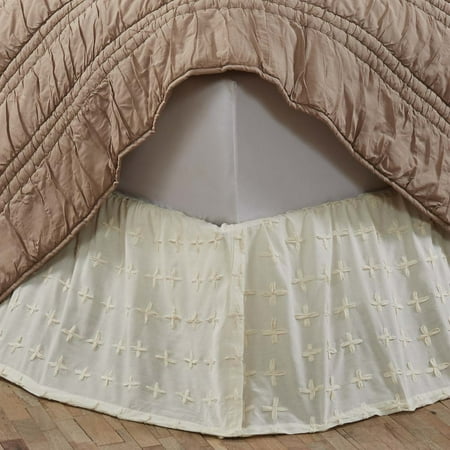 - Creme White Farmhouse Bedding Willow Cotton Split Corners Gathered Voile Solid Color King Bed Skirt