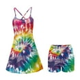 thumbnail image 5 of Yuyamidu Rainbow Tennis Dress Built in Shorts Whilpool Tie Dye Spaghetti Straps Tennis Dresses Stretchy Womens Golf Outfit Sleeveless Cross Back Active Dress Size XL, 5 of 7