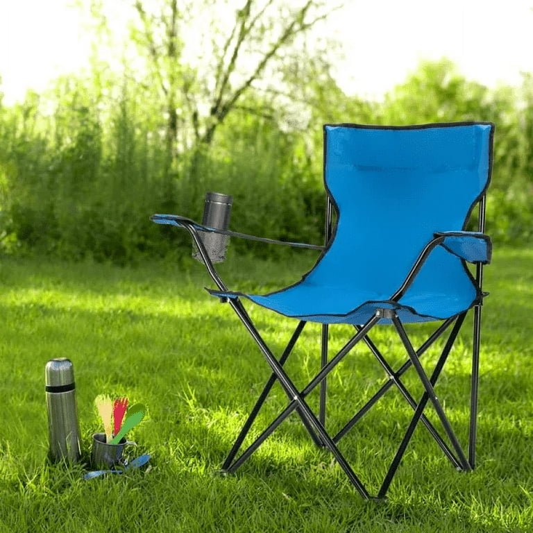 Small Camping Folding Chair/ Camping Chair/Folding Chairs for  Outdoors/Folding Camp Chair/Heavy Duty Steel Frame Collapsible Padded Arm  Chair with Cup