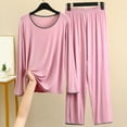 thumbnail image 2 of WREESH Womens Pajama Sets Round Neck Pajamas Plus Size Long Sleeved T-Shirt Set Loose Fitting Two Piece Set For Home Wear Pink, 2 of 5