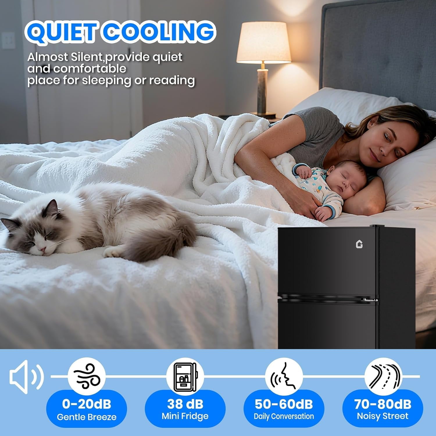 7.5 Cu.Ft Energy-Efficient Compact Refrigerator with Freezer, Mini Fridge Quiet Adjustable Thermostat Removable Shelf Double Door, Small Freezer Perfect for Dorm, Apartment, Office, Bedroom