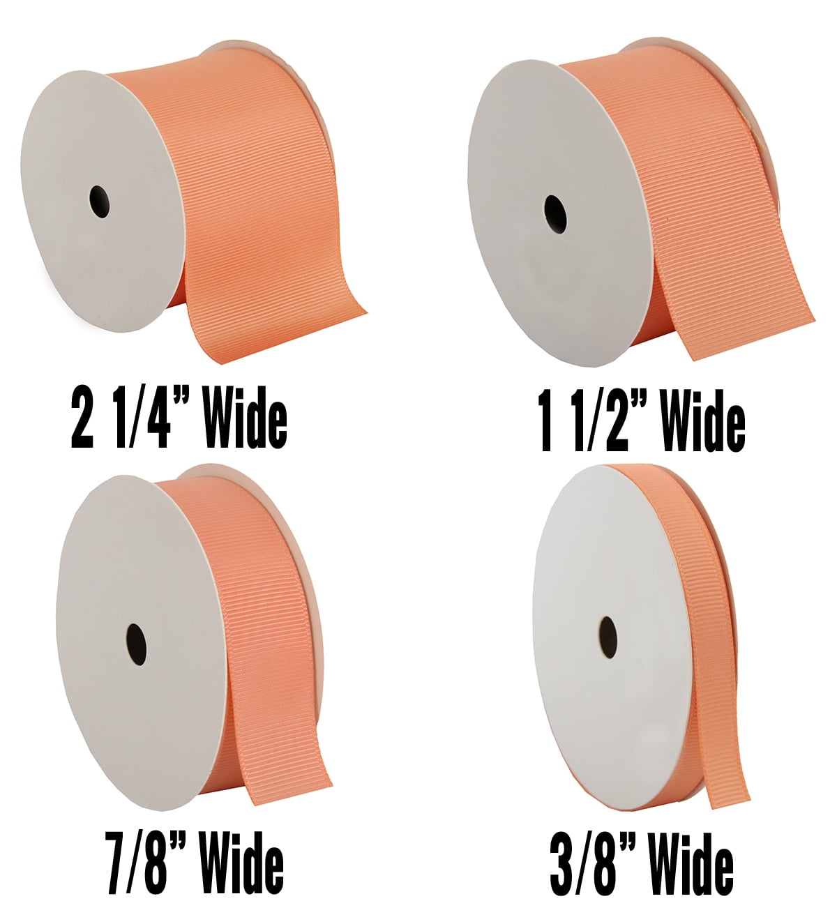 6 Pack Threadart Grosgrain Ribbon Rolls - 10 yd rolls - 4 Widths 25 Colors - Solid Colors Ribbed Pattern - For Bows, Decorations, Hair Clips, and More - 3/8" (0.38") width - Peach 720