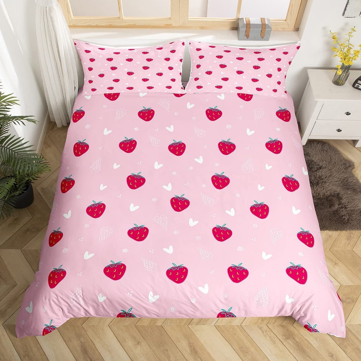Strawberry Duvet Cover Set Full, Summer 